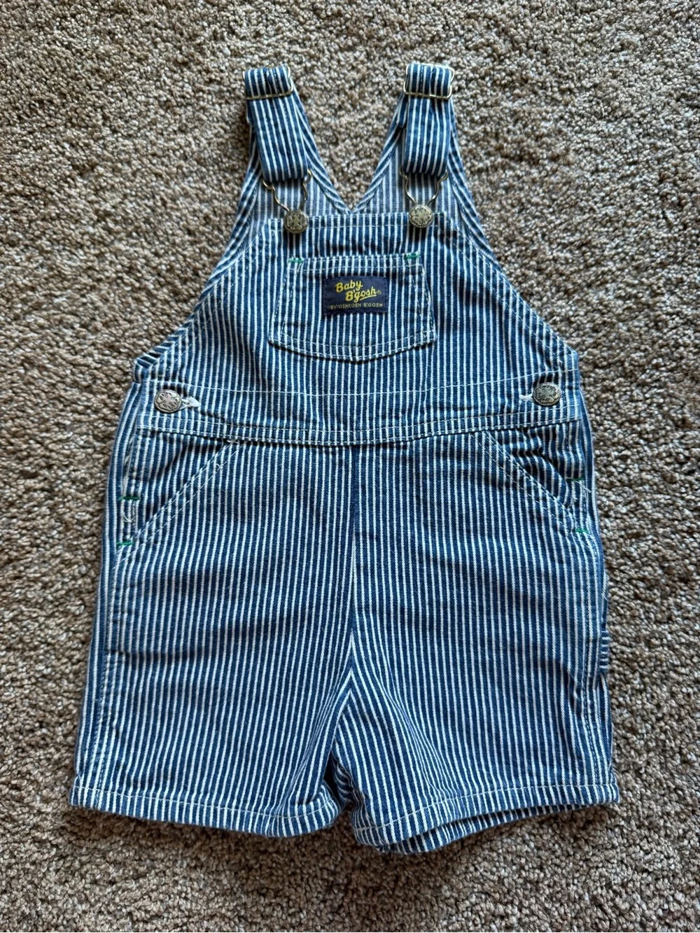 OSHKOSH BABY B’GOSH Vintage Denim Blue & White Pinstripe Vestbak Shortalls